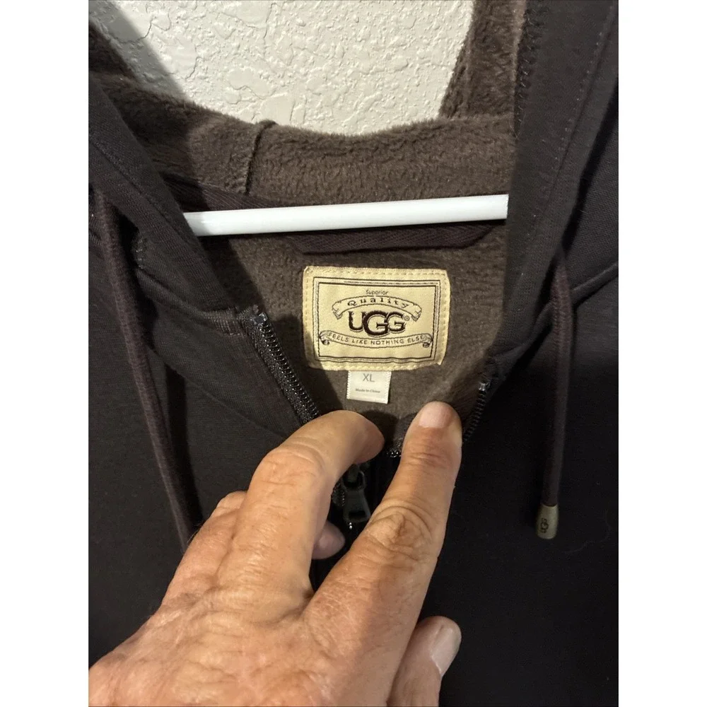 Ugg Australia Hoodie Mens XL Brown Full Zip Fleece Lined Sweatshirt Comfort